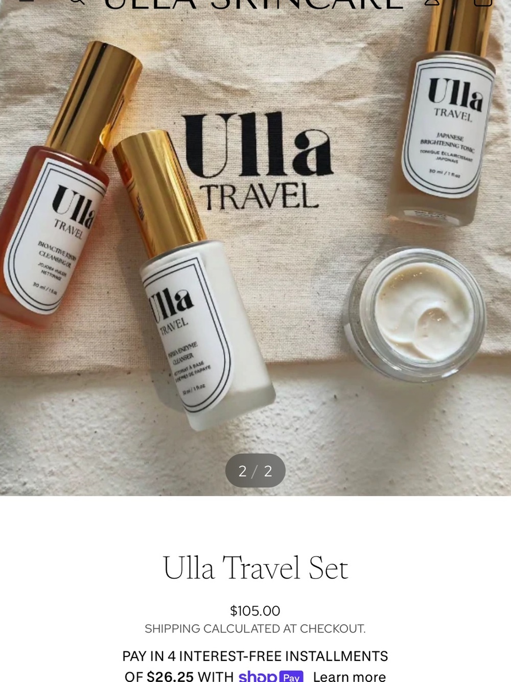 New ULLA Skin Care Set Travel Size